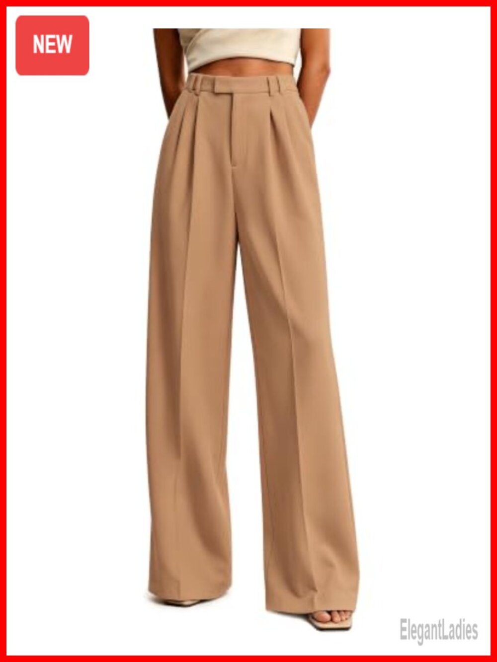 Pleated Dress Pants Wide Leg High Rise Elastic Back Waist Work Trousers
